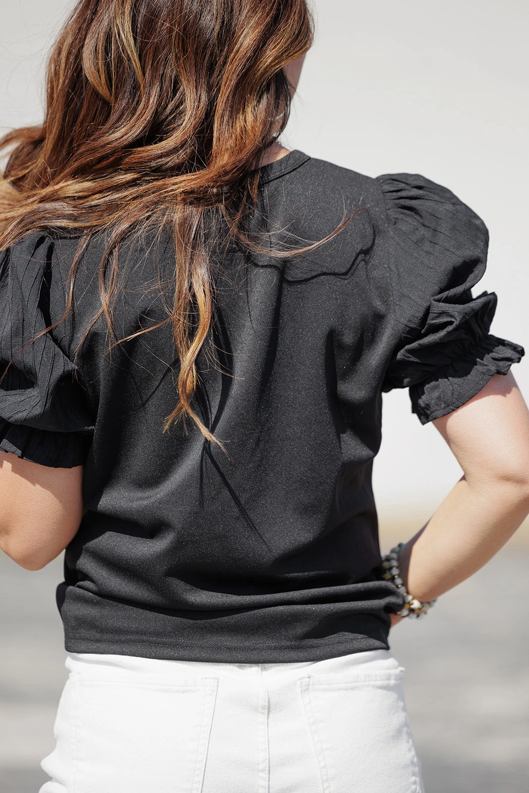 Subtle Raised Stripes Puff Sleeve Blouse 4 Subtle Raised Stripes Puff Sleeve Blouse - Image 4