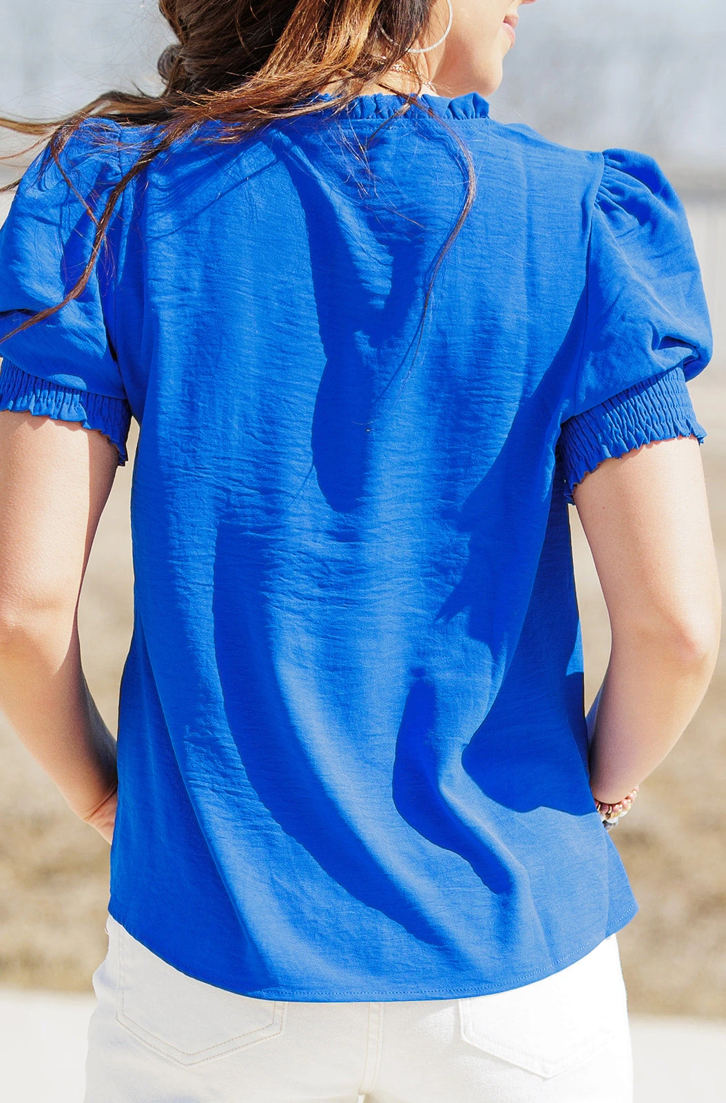 Cinched V Ruched Puff Sleeve Blouse 10 Cinched V Ruched Puff Sleeve Blouse - Image 10