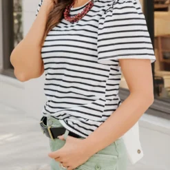 Ruffled Shoulder Striped Tee 28 Ruffled Shoulder Striped Tee -Women's Clothing Store becca NEW week3FEB0023