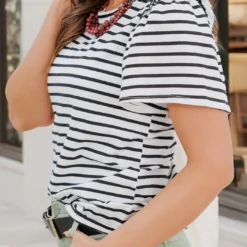 Ruffled Shoulder Striped Tee 29 Ruffled Shoulder Striped Tee -Women's Clothing Store becca NEW week3FEB0024