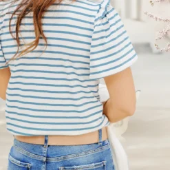 Ruffled Shoulder Striped Tee 34 Ruffled Shoulder Striped Tee -Women's Clothing Store becca NEW week3FEB0044