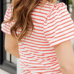 Ruffled Shoulder Striped Tee 26 Ruffled Shoulder Striped Tee -Women's Clothing Store becca NEW week3FEB0074