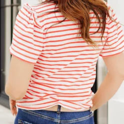 Ruffled Shoulder Striped Tee 27 Ruffled Shoulder Striped Tee -Women's Clothing Store becca NEW week3FEB0075
