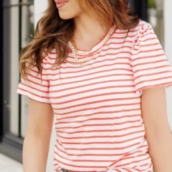 Ruffled Shoulder Striped Tee