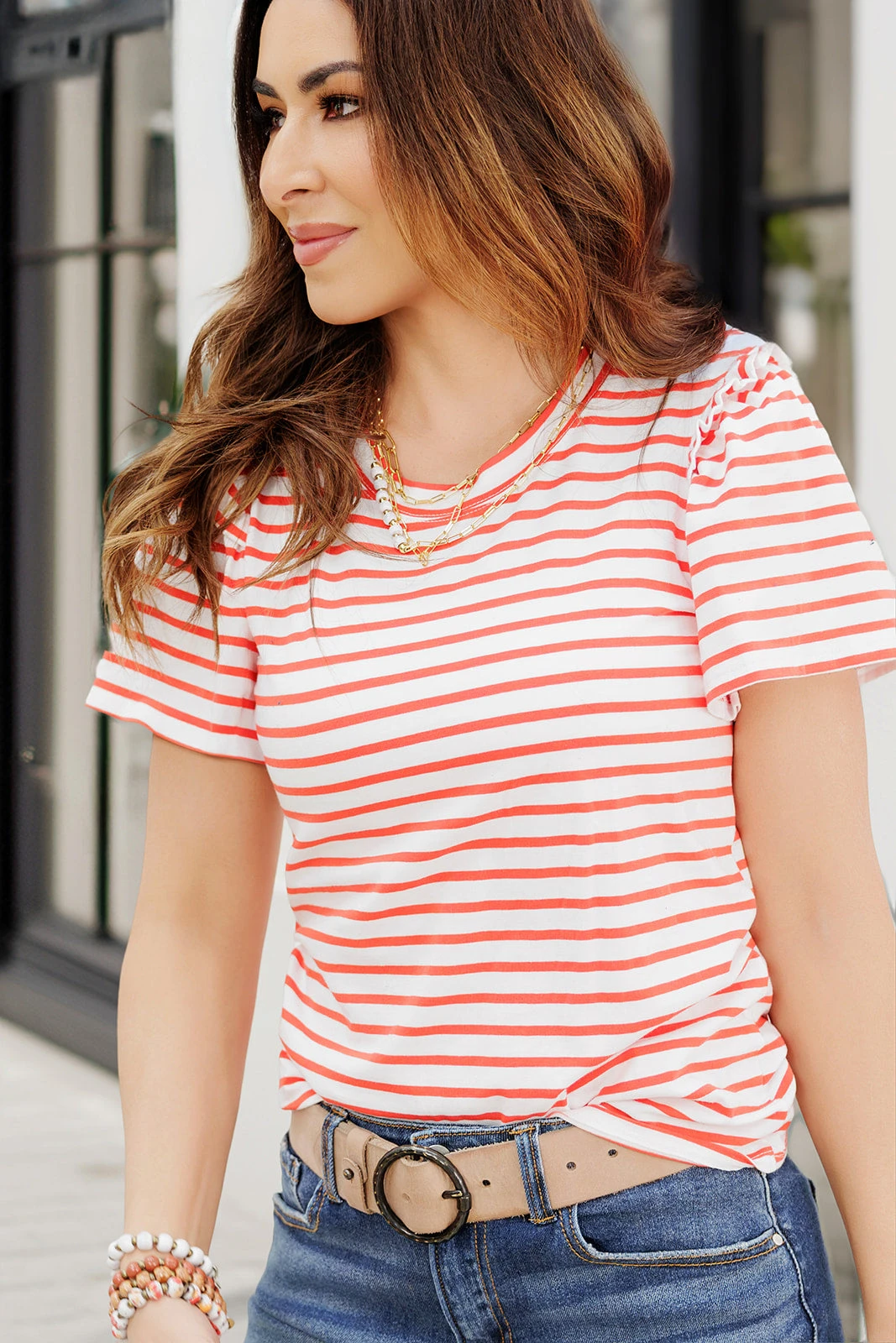 Ruffled Shoulder Striped Tee 1 Ruffled Shoulder Striped Tee