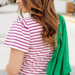 Ruffled Shoulder Striped Tee 33 Ruffled Shoulder Striped Tee -Women's Clothing Store becca NEW week3FEB0112