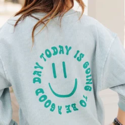Good Day Ribbed Graphic Crewneck -Women's Clothing Store becca NEW week3FEB0118
