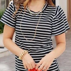 Ruffled Shoulder Striped Tee 37 Ruffled Shoulder Striped Tee -Women's Clothing Store becca NEW week3FEB0160