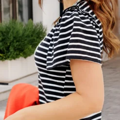 Ruffled Shoulder Striped Tee 38 Ruffled Shoulder Striped Tee -Women's Clothing Store becca NEW week3FEB0161