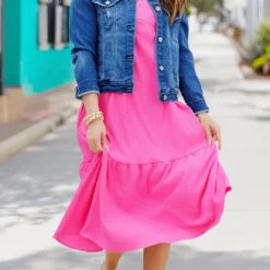 Textured Ruffle Trim V Midi Dress 15 Textured Ruffle Trim V Midi Dress -Women's Clothing Store becca NEW week3FEB0268