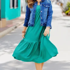 Textured Ruffle Trim V Midi Dress 16 Textured Ruffle Trim V Midi Dress -Women's Clothing Store becca NEW week3FEB0277