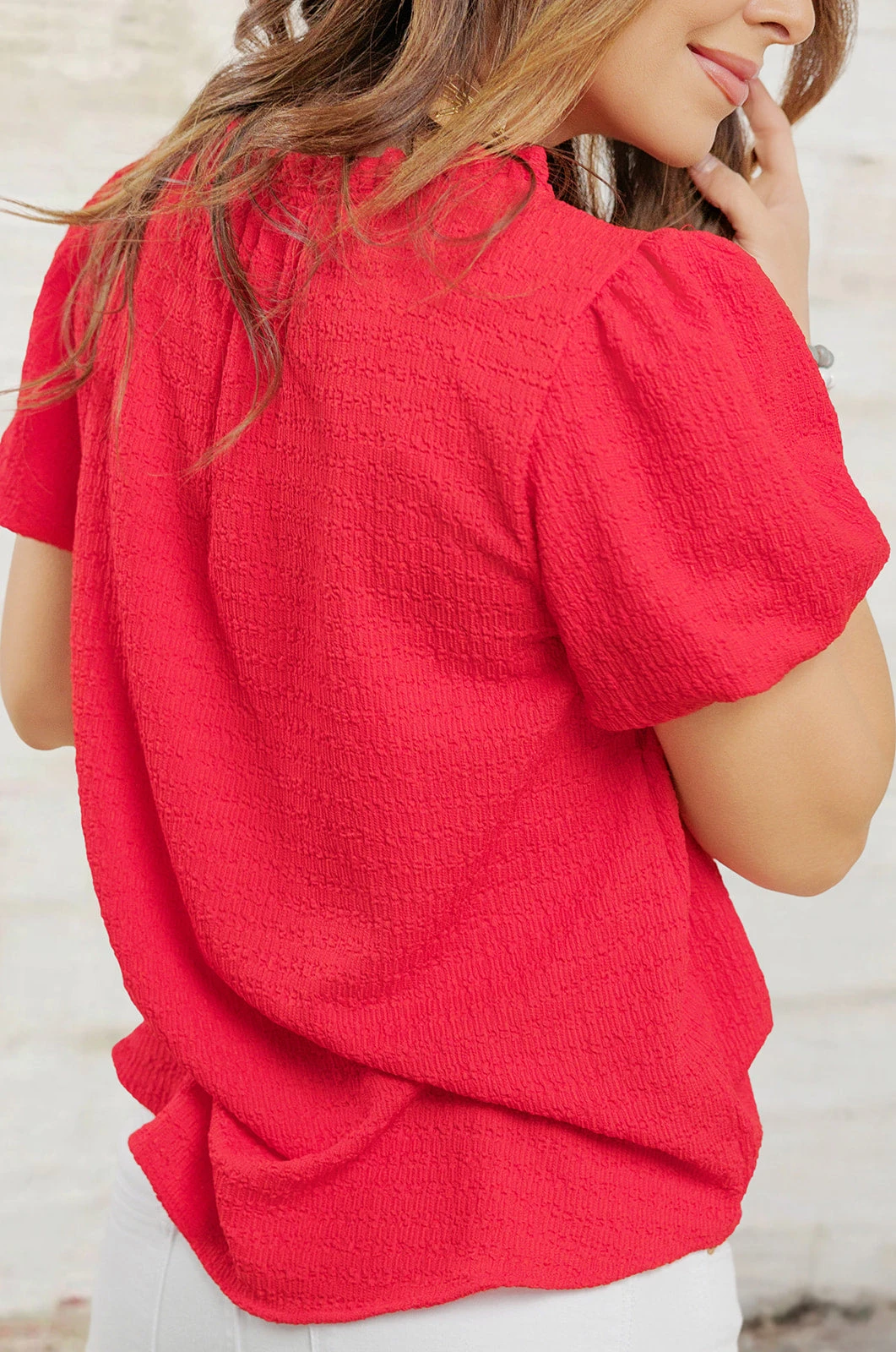 Textured Puff Sleeve V Blouse 7 Textured Puff Sleeve V Blouse - Image 7