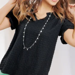 Textured Puff Sleeve V Blouse 15 Textured Puff Sleeve V Blouse -Women's Clothing Store becca NEW week4FEB0099