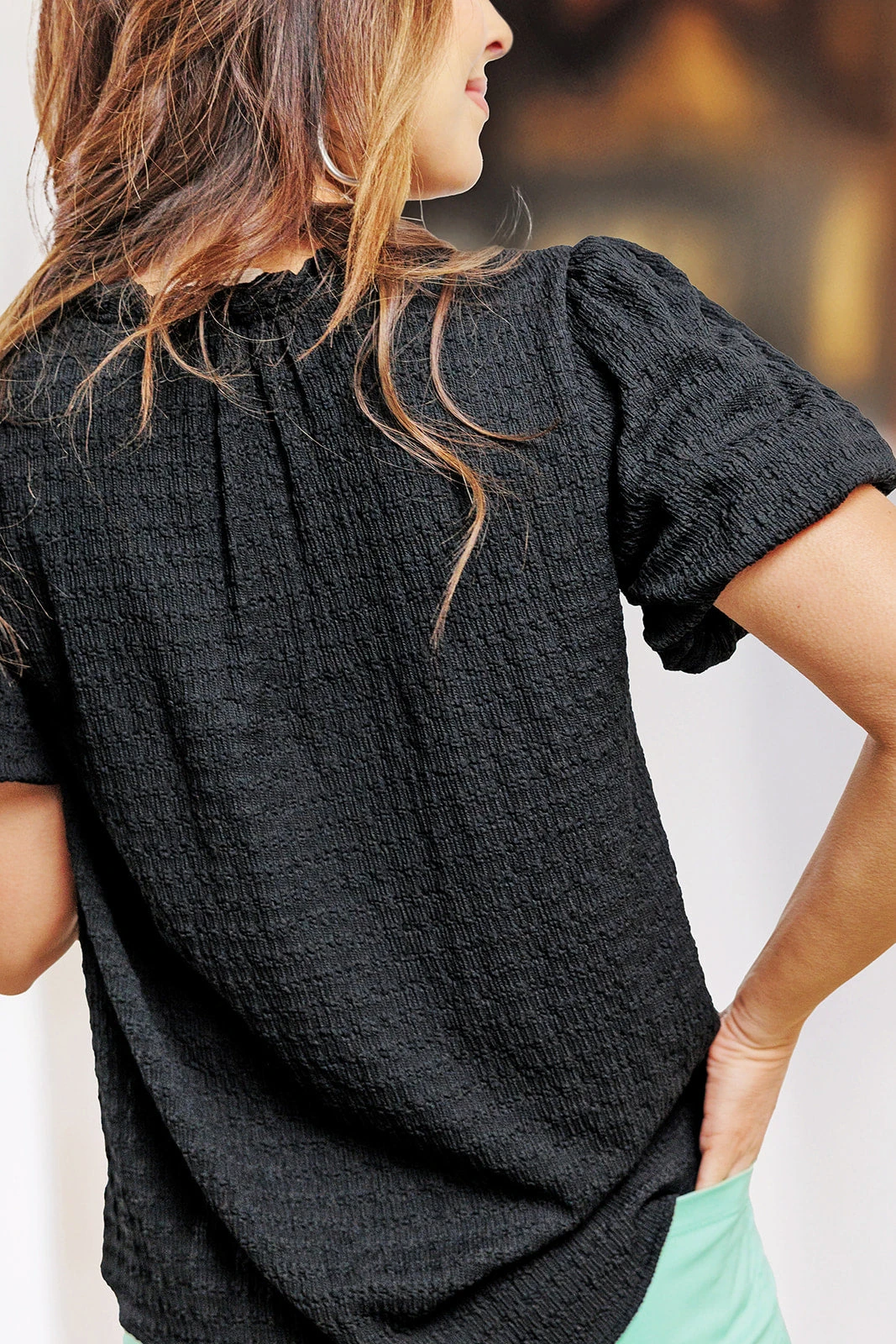 Textured Puff Sleeve V Blouse 10 Textured Puff Sleeve V Blouse - Image 10