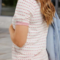 Dashed Lines Striped Trim Tee -Women's Clothing Store becca NEW week4FEB0106