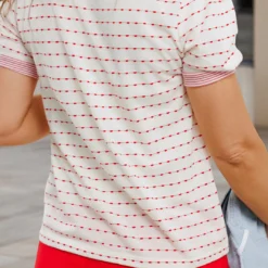 Dashed Lines Striped Trim Tee -Women's Clothing Store becca NEW week4FEB0107