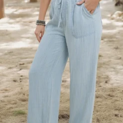 Chambray Herringbone Drawstring Pants 6 Chambray Herringbone Drawstring Pants -Women's Clothing Store becca NEW week4FEB0113