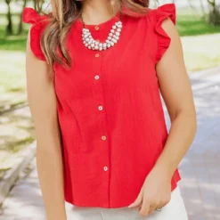 Ruffle Trim Button Front Tank 24 Ruffle Trim Button Front Tank -Women's Clothing Store becca NEW week4FEB0134