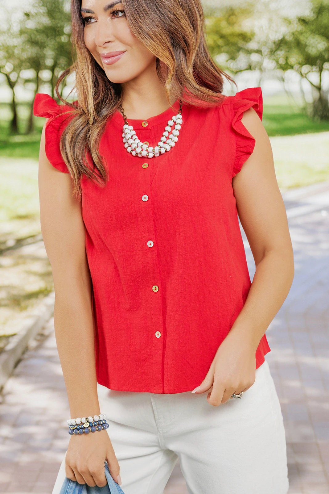 Ruffle Trim Button Front Tank 5 Ruffle Trim Button Front Tank - Image 5