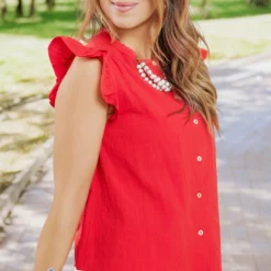 Ruffle Trim Button Front Tank 34 Ruffle Trim Button Front Tank -Women's Clothing Store becca NEW week4FEB0136