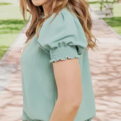 Ruched Puff Sleeve V Blouse -Women's Clothing Store becca NEW week4FEB0158