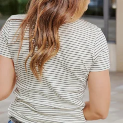 Thin Striped Lightly Ribbed Tee -Women's Clothing Store becca NEW week4FEB0208