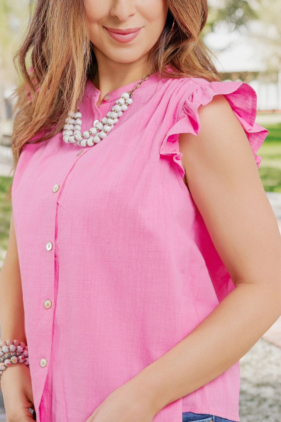 Ruffle Trim Button Front Tank 19 Ruffle Trim Button Front Tank - Image 19