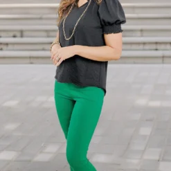 Ruched Puff Sleeve V Blouse -Women's Clothing Store becca NEW week4FEB0266