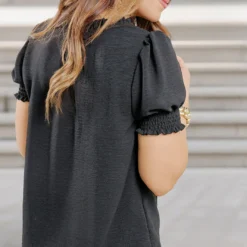 Ruched Puff Sleeve V Blouse -Women's Clothing Store becca NEW week4FEB0269