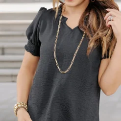 Ruched Puff Sleeve V Blouse -Women's Clothing Store becca NEW week4FEB0270