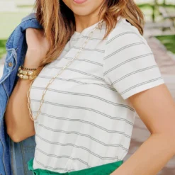 Thin Dual Striped Tee 12 Thin Dual Striped Tee -Women's Clothing Store becca NEW week4FEB0285