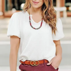 Textured Puff Sleeve V Blouse 14 Textured Puff Sleeve V Blouse -Women's Clothing Store becca NEW week4FEB0308