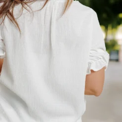 Textured Ruched Puff Sleeve Blouse -Women's Clothing Store becca NEW week4FEB0395