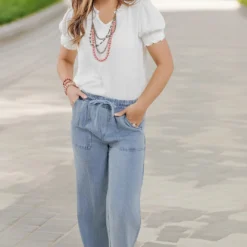 Ruched Puff Sleeve V Blouse -Women's Clothing Store becca NEW week4FEB0424