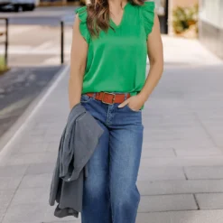 Elevated Ruffle Trim V Tank -Women's Clothing Store becca NEW week4FEB0486