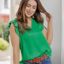 Elevated Ruffle Trim V Tank -Women's Clothing Store becca NEW week4FEB0487