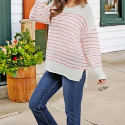 Lightweight Striped Side Slit Sweater