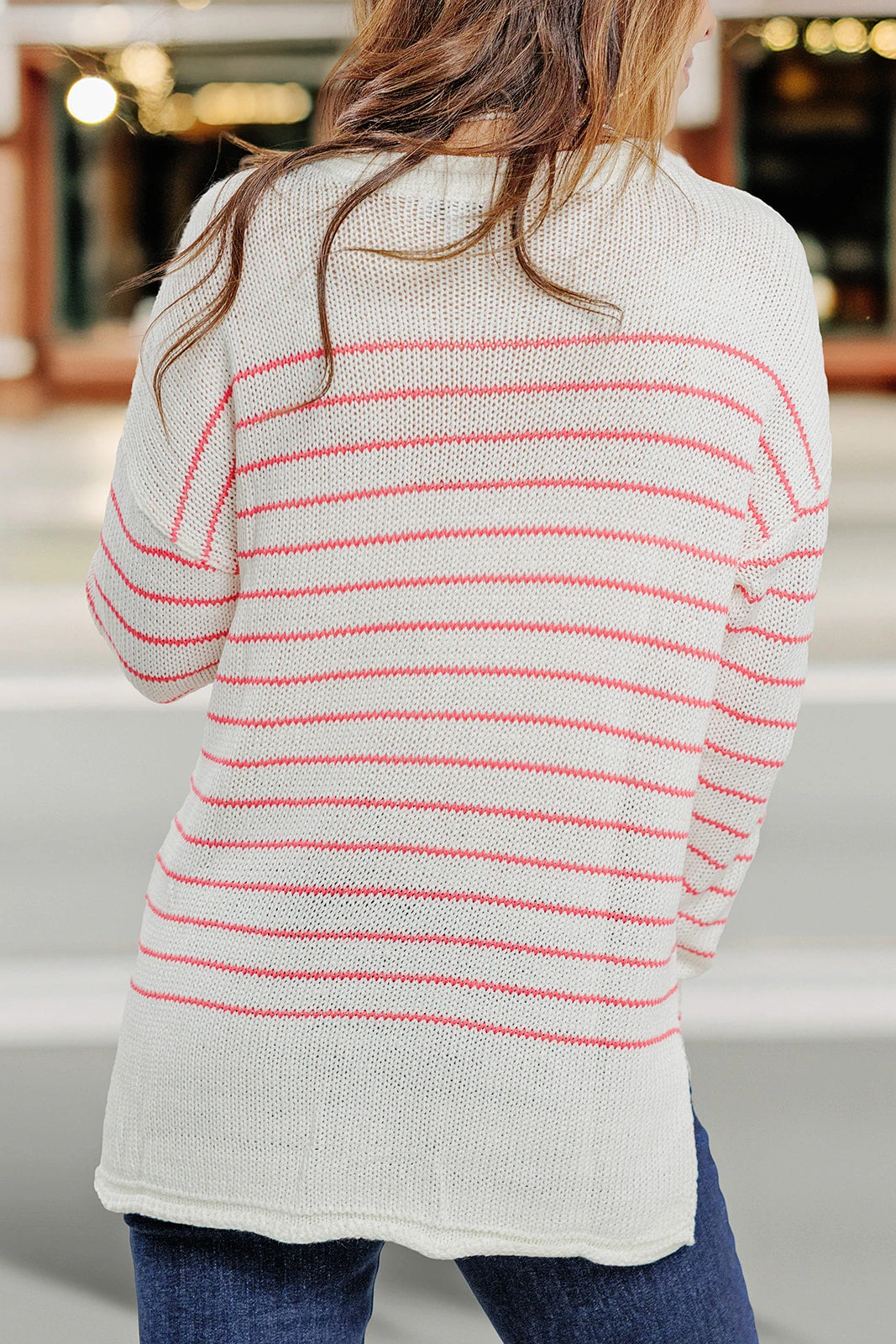 Lightweight Striped Side Slit Sweater 4 Lightweight Striped Side Slit Sweater - Image 4