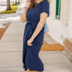 Wrap Bottom Tie Waist Midi Dress