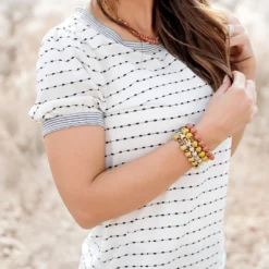 Dashed Lines Striped Trim Tee -Women's Clothing Store becca TEST week1march0100