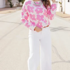 Floral Slub Sweater -Women's Clothing Store becca TEST week1march0148