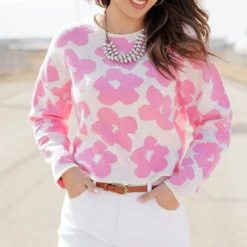 Floral Slub Sweater -Women's Clothing Store becca TEST week1march0150
