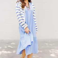 Textured Ruffle Trim V Midi Dress 23 Textured Ruffle Trim V Midi Dress -Women's Clothing Store becca test week3FEB0002