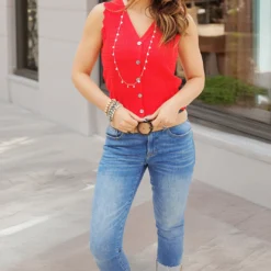 Chevron Accented Button Down Knit Tank 19 Chevron Accented Button Down Knit Tank -Women's Clothing Store becca test week3FEB0032