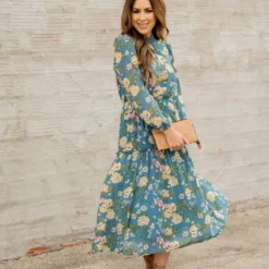 Blossoming Buds Long Sleeve Midi Dress -Women's Clothing Store blossoming buds long sleeve midi dress 440756