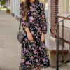 Blossoming Buds Long Sleeve Midi Dress
