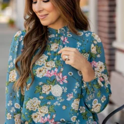 Blossoming Buds Sheer Sleeve Blouse -Women's Clothing Store blossoming buds sheer sleeve blouse 106462