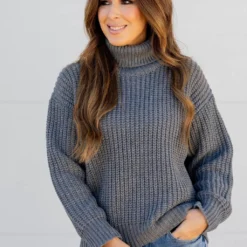 Chunky Knit Turtleneck Sweater -Women's Clothing Store chunky knit turtleneck sweater 213663