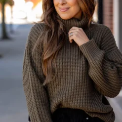 Chunky Knit Turtleneck Sweater -Women's Clothing Store chunky knit turtleneck sweater 423365