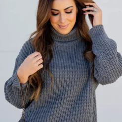 Chunky Knit Turtleneck Sweater -Women's Clothing Store chunky knit turtleneck sweater 498600